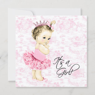 Roze toile baby shower kaart