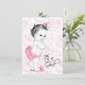 Roze Toile Baby shower Kaart (Staand voorkant)