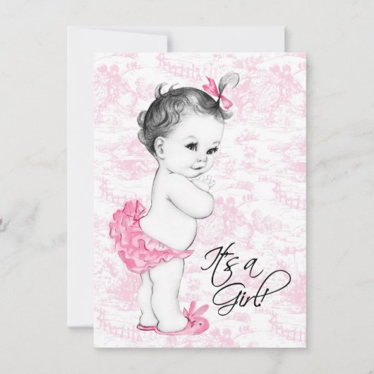 Roze Toile Baby shower Kaart (Voorkant)