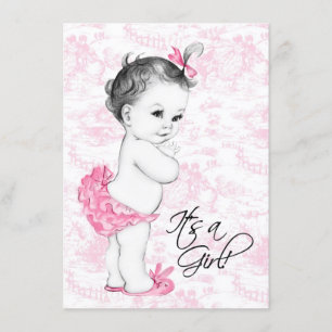 Roze Toile Baby Shower Kaart