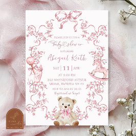Roze Toile Baby Shower Meisje Uitnodiging