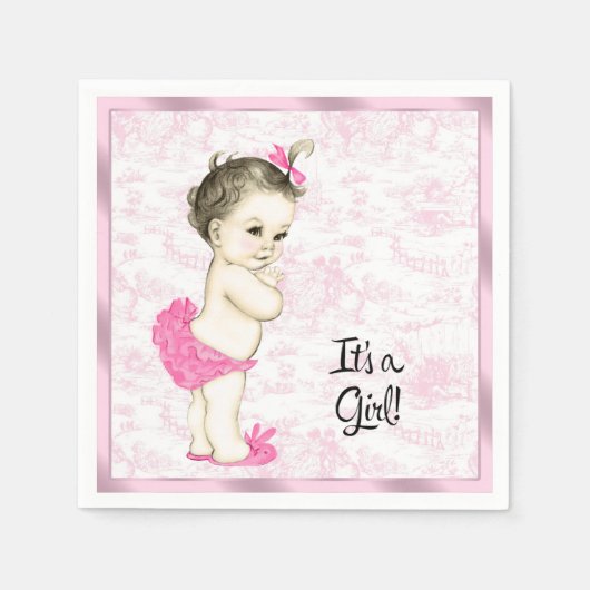 Roze Toile Baby shower Servetten (Voorkant)