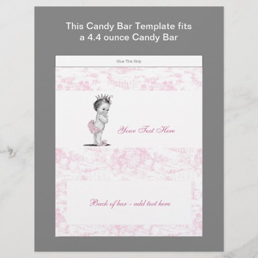 Roze Toile Baby Shower Snoep Bar Wrapper Flyer (Voorkant)