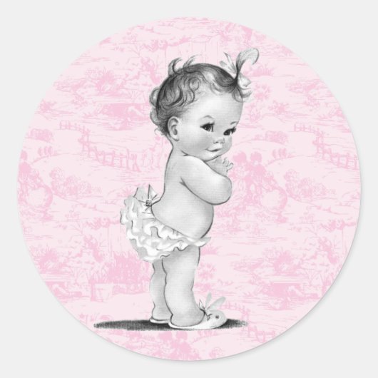  Roze Toile Baby shower Stickers (Voorkant)