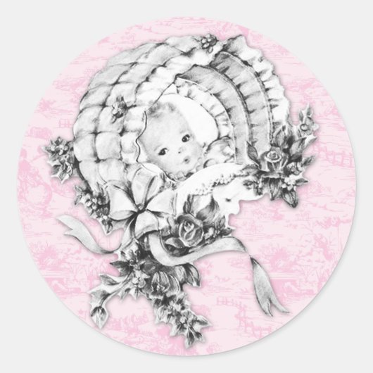  Roze Toile Baby shower Stickers (Voorkant)