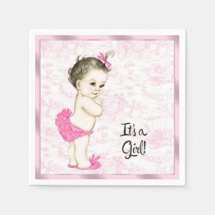 Roze toile babyshower servetten