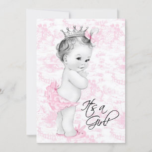 Roze toile babyshower voor meisje kaart