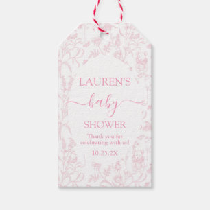 Roze Toile Beer Baby shower Meisje Gift Label Cadeaulabel