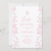 Roze Toile Beer Baby shower Meisje Invitation Kaart (Voorkant)