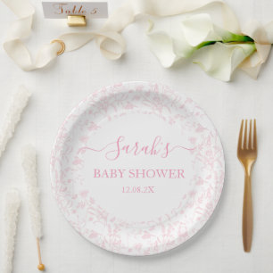 roze toile Beer Baby shower meisje Papieren Bordje