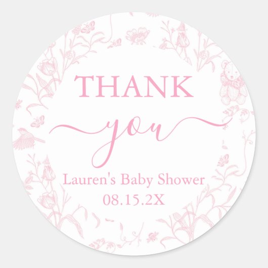 roze toile Beer Baby shower meisje Ronde Sticker (Voorkant)