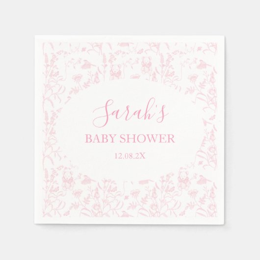 roze toile Beer Baby shower meisje Servet (Voorkant)