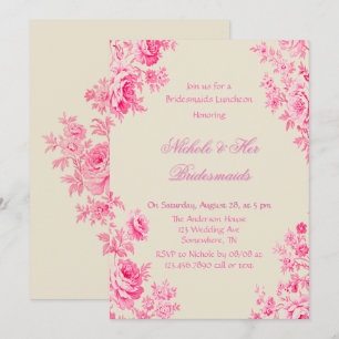  Roze Toile Bloem Bruidsmeisjes Luncheon Kaart