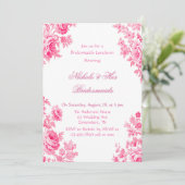  Roze Toile Bloem Bruidsmeisjes Luncheon Kaart (Staand voorkant)