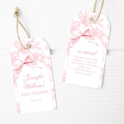 Roze Toile Bloemen Baby Meisje Douche Dank u Cadeaulabel