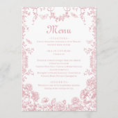 Roze Toile Bloemen Chinoiserie Trouwmenu Menu (Voorkant)