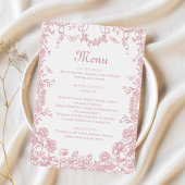Roze Toile Bloemen Chinoiserie Trouwmenu Menu