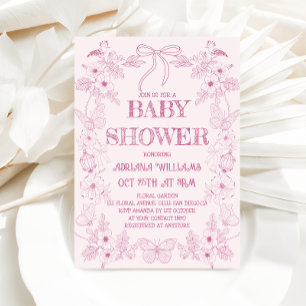Roze Toile Bloemengar Girl Baby Shower Uitnodiging