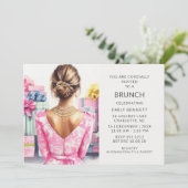 Roze Toile Brunch Vrijgezellenfeest Kaart (Staand voorkant)