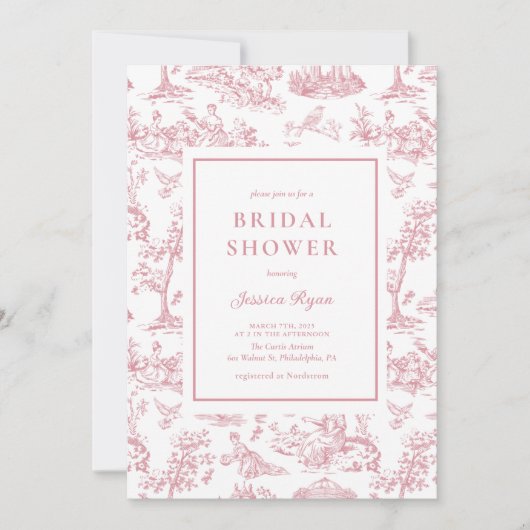 Roze Toile Classic Vrijgezellenfeest Kaart (Voorkant)