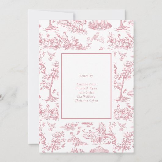 Roze  Toile Classic Vrijgezellenfeest Kaart (Achterkant)