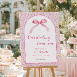 Roze Toile Coquette Bow 1st Verjaardag Meisje