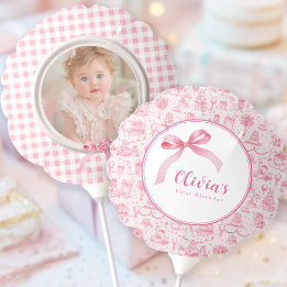 Roze Toile Coquette Bow 1st Verjaardag Meisje Ballon