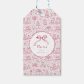 Roze Toile Coquette Bow 1st Verjaardag Meisje Cadeaulabel (Voorkant)