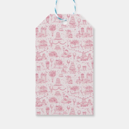 Roze Toile Coquette Bow 1st Verjaardag Meisje Cadeaulabel (Achterkant)