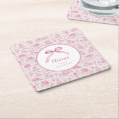 Roze Toile Coquette Bow 1st Verjaardag Meisje Kartonnen Onderzetters (Schuin)