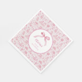Roze Toile Coquette Bow 1st Verjaardag Meisje Servet (Hoek)