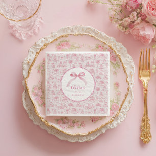 Roze Toile Coquette Bow 1st Verjaardag Meisje Servet
