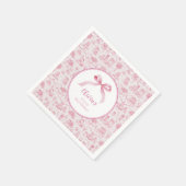 Roze Toile Coquette Bow 1st Verjaardag Meisje Servet (Hoek)