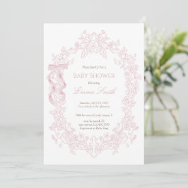 Roze Toile Coquette Strik Baby Shower Kaart