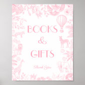 Roze Toile de Jou Baby shower Boeken en geschenken Poster (Voorkant)