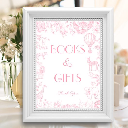 Roze Toile de Jou Baby shower Boeken en geschenken Poster