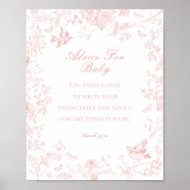 Roze Toile De Jouy Advies voor Baby shower Game Poster