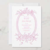 Roze Toile de Jouy Baby shower Kaart (Voorkant)