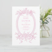 Roze Toile de Jouy Baby shower Kaart (Staand voorkant)
