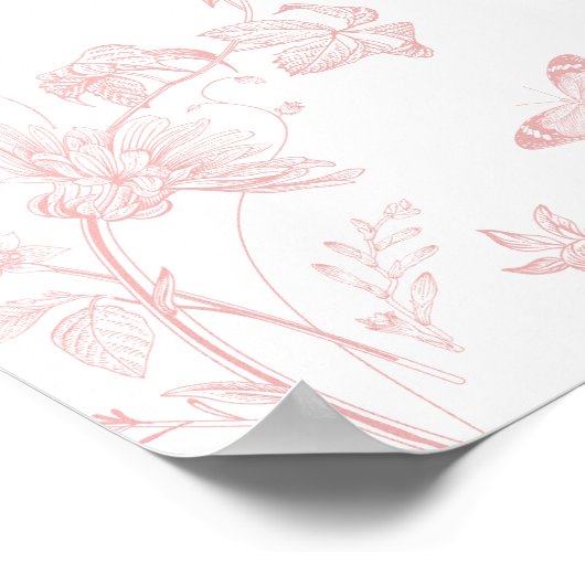 Roze Toile de Jouy Bloemdoop Welkomstbord Poster (Hoek)