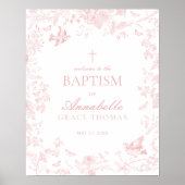 Roze Toile de Jouy Bloemdoop Welkomstbord Poster (Voorkant)