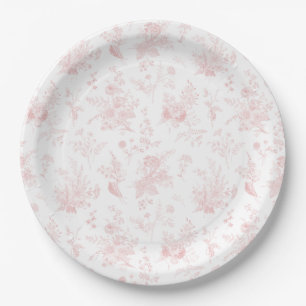 Roze Toile De Jouy  Bloemen Chinoiserie Papieren Bordje