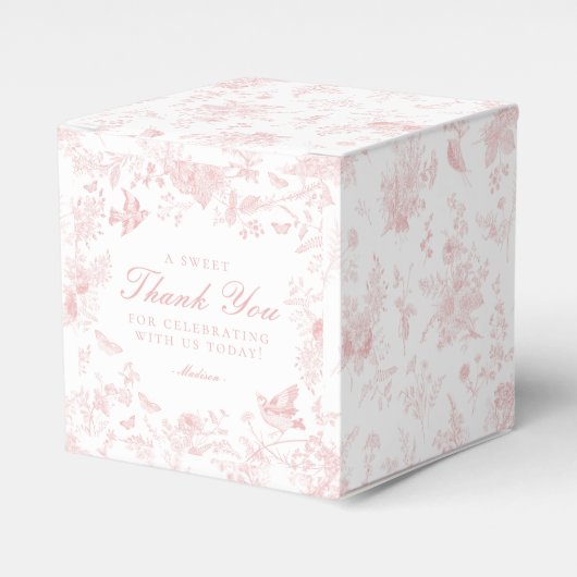 Roze Toile de Jouy Bloemen Dessert Favoriete Dozen Bedankdoosjes (Voorkant Zijde)