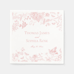 Roze Toile De Jouy  Bloemen Huwelijk Servet