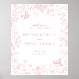 Roze Toile De Jouy Bloemen Huwelijk Welkom Teken Poster