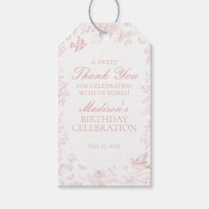 Roze Toile De Jouy Bloemen Verjaardagsfeest Favori Cadeaulabel