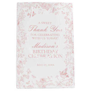 Roze Toile De Jouy Bloemen Verjaardagsfeest Favori Medium Cadeauzakje