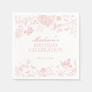 Roze Toile de Jouy Bloemen Verjaardagsfeest Servet