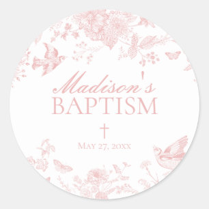 Roze Toile de Jouy Bloemendoop Ronde Sticker