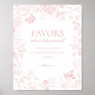 Roze Toile De Jouy  Bloemfavorieten Teken Poster